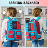 dwgweg Backpack for Boys Bookbag Video Game Bookbag stylish kids travel backpack for boys 6-18, Kids Junior High School Primary School Back pack (Red-blue)
