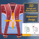 Baobab's wish Ransel Randoseru Backpack Semi-automatic satchel Japanese school bag for girls and boys PU leather bab-rng58 (Red)