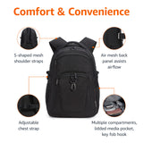 Amazon Basics Travel Laptop Backpack with Multiple Pockets and Compartments for 15.6 inch Laptop, Water Resistant, Spacious with Padded Shoulder Straps, Black