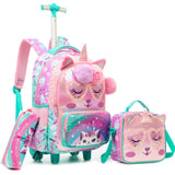 Meetbelify Kids Unicorn Rolling Backpack with Wheels for Girls Elementary Students Kids Travel Luggage Carry on School Backpack for Girls Ages 6-8