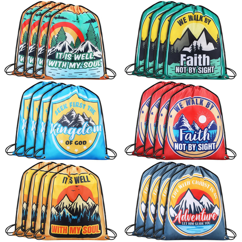 Locmeo 24 Pcs Religion Nonwoven Drawstring Backpacks Bulk Christian Religious Bible Verse Bags for Boy Girl Church