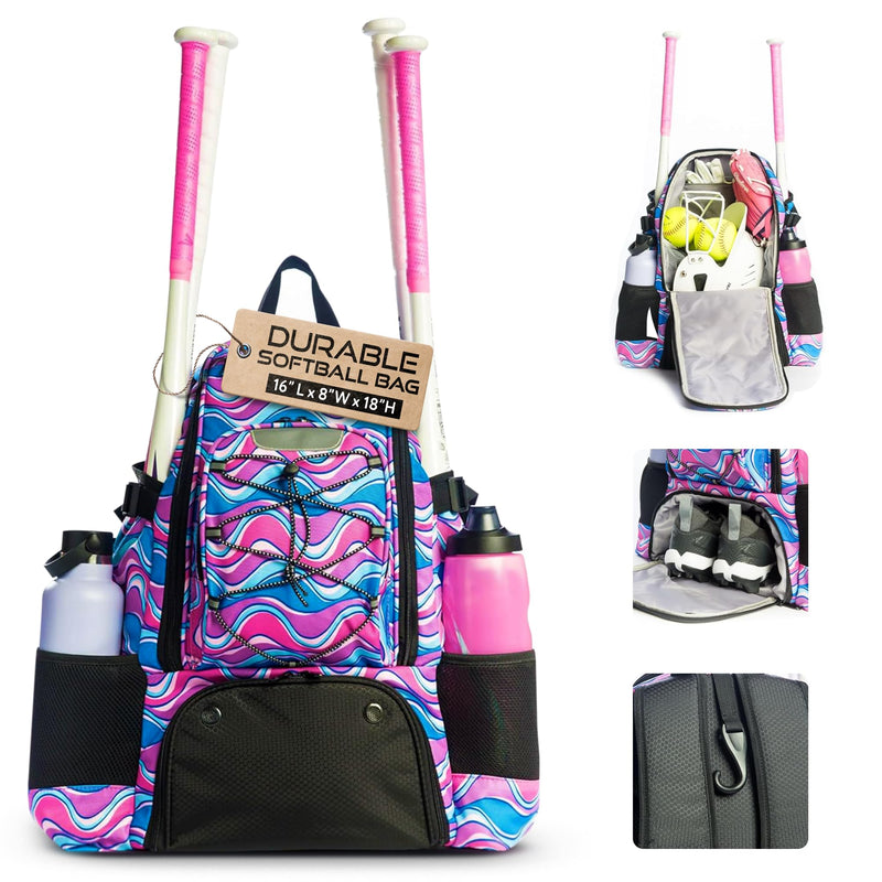 Softball bag with Separate Cleat Compartment - Durable Baseball Equipment Bag with Fence Hook - Trendy Softball Backpack - Softball and Baseball Bat Bag - Adult Softball and Baseball Bag