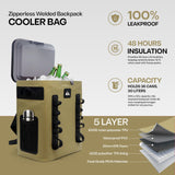Quiksilver Zipperless Backpack Cooler 30L, Holds 36 Cans, 48 Hour Insulation, Leakproof & Waterproof Design, Heavy Duty TPU, IPX7, Padded Straps, Kangaroo Pockets, Bottle Opener (Cornstalk)