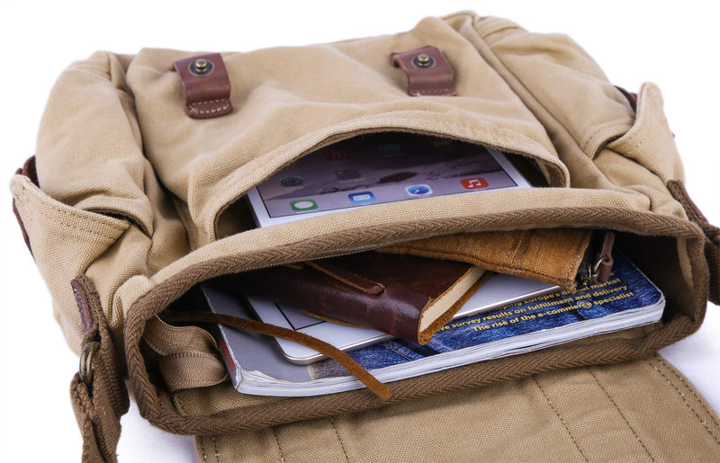GOOTIUM Canvas Messenger Bag - Small Vintage Shoulder Purse Crossbody Satchel, Khaki