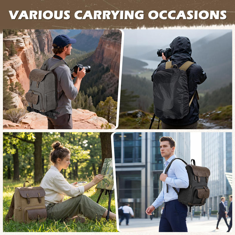 RAINSMORE Camera Bag Professional for DSLR/SLR Mirrorless Waterproof 15.6 Inch Laptop Photography Backpack with Side Access Rain Cover Tripod Holder Large Anti-Theft Camera Backpacks for Photographers