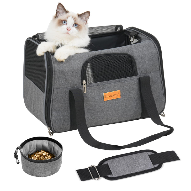 SMOUATOU Cat Carrier, Dog Carrier, Cat Bag Carrier, Cat Travel Carrier, Soft-Sided and Scratch-Proof mesh Cat Bag Pet Carriers, Travel Puppy Carry, Pet Home (Grey)