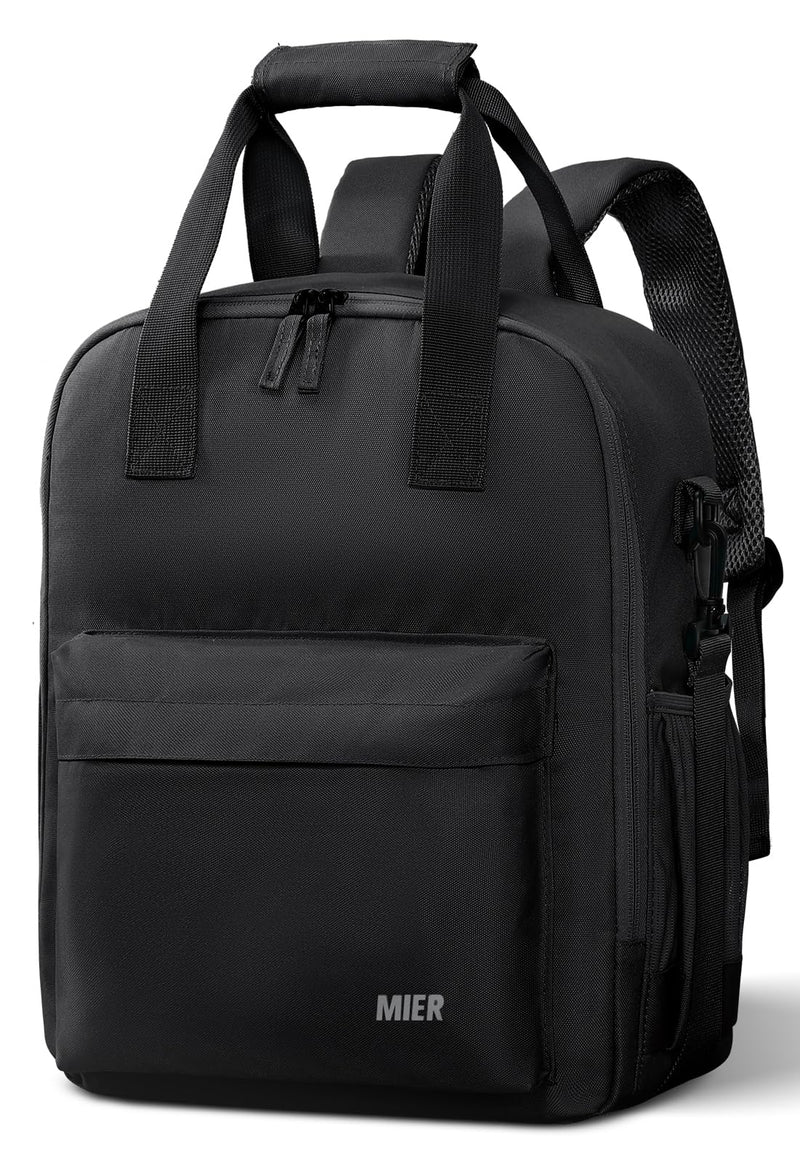 MIER Backpack Cooler 24 Cans Insulated Double Deck Soft Coolers Bag Lightweight Lunch Back Pack Women Men for Beach Travel Work Fishing, Black