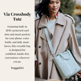 Via Crossbody Tote - Lightweight 12"x10.25"x5" Travel Crossbody Purse with RFID Card Slots and Adjustable Strap