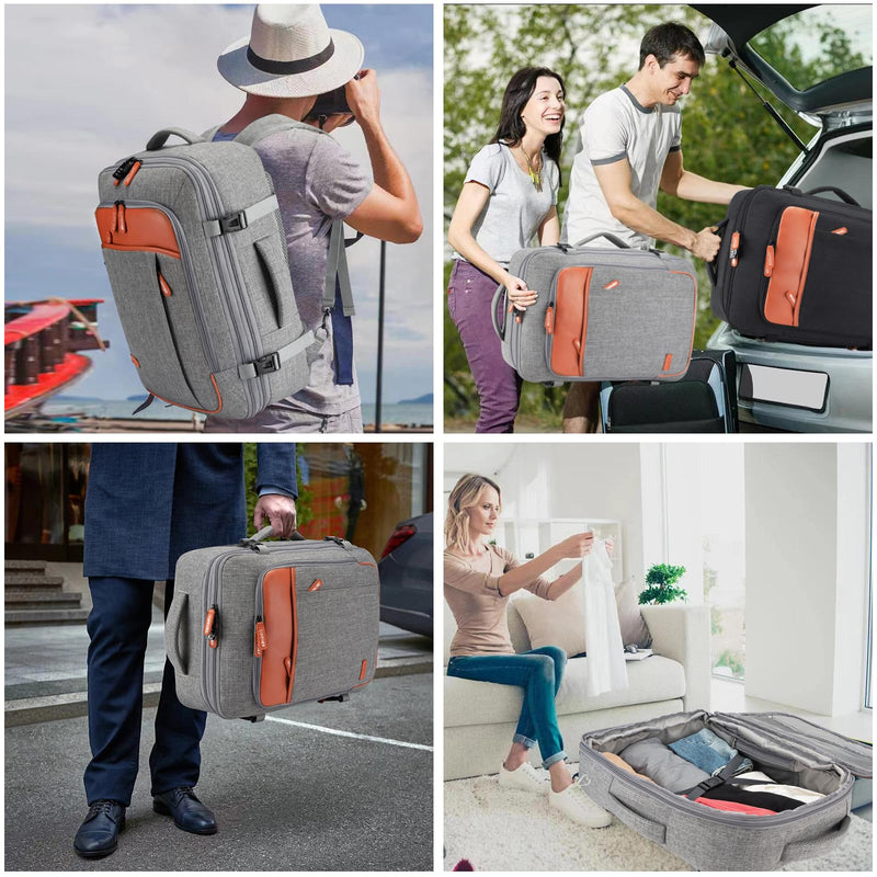 Lumesner Carry on Travel Backpacks, Extra Large 40L Flight Approved Bag for Men & Women,Expandable Suitcase Backpack With 4 Packing Cubes,Water Resistant Luggage Daypack Business Weekender Bag, Grey