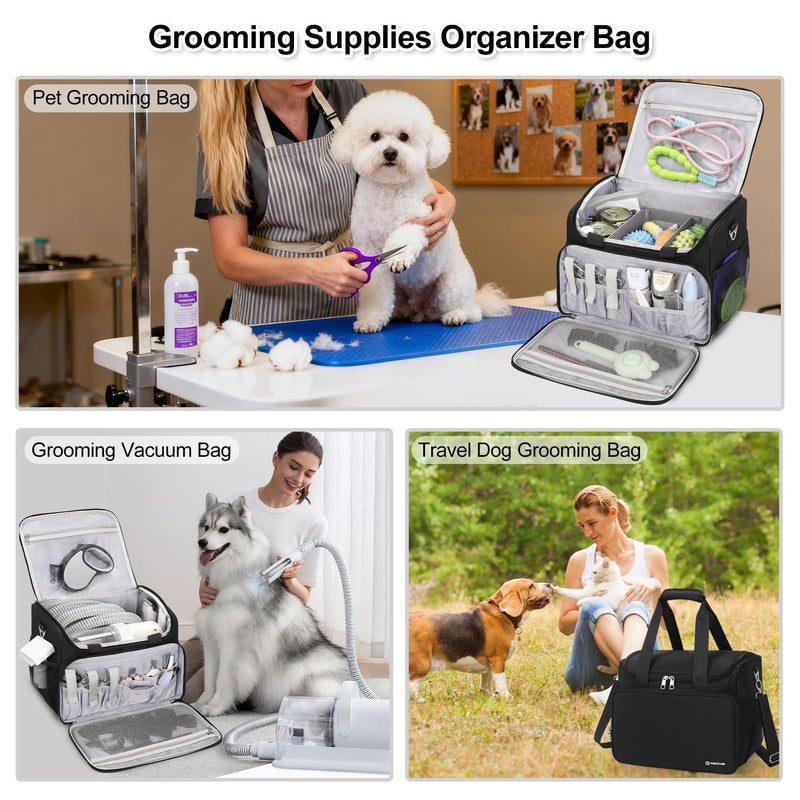Dog Grooming Vacuum Bag, Pet Grooming Bag Extra Large Dog Grooming Storage Bag with Compartments Professional Travel Animal Groomer's Tool kit Bags for Supplies - for Dogs, Cat & Pet Groomers( Black)