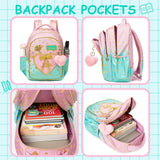 Meetbelify Kids Backpacks for Girls Backpacks for School Kids Canvas Travel Laptop Backpack with Lunch Box for Elementary Students Girls Back to School Bookbag Ages 8-10