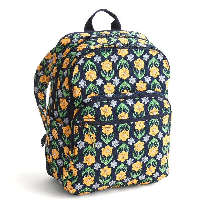 Vera Bradley Women's Premium Cotton Large Bancroft Backpack, Daffodils, One Size