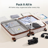 Vipbox Luggage Sets 3 Piece (3-YEARS VIP SERVICE) Hardside Expandable Ultra Durable 100% PC Lightweight Carry On Travel Suitcase Set with TSA Lock Spinner Wheels, White Brown