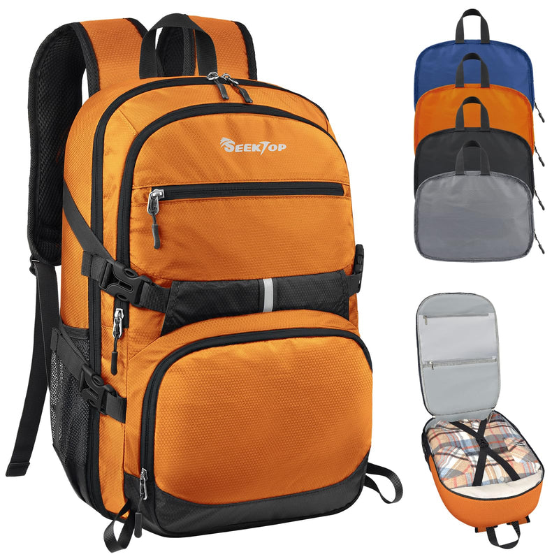 Seektop 40L Foldable Hiking Backpack for Women Men Lightweight Packable Travel Backpack Carry on Flight Approved for Outdoor Camping Sport Leisure (Orange)