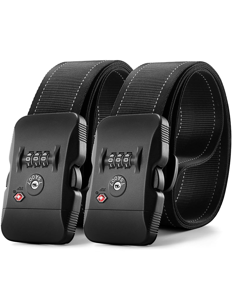 Travel Security Bundle – LUGGEX TSA Luggage Locks and Luggage Straps Combo (Black)