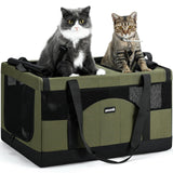 Pecute Large Cat Carrier for 2 Cats Built-in Steel Frame & Removable Divider,Pet Carrier for Car Travel,Foldable Dog Crate,Soft Double Cat Crate with Breathable Mesh,Vet,Green