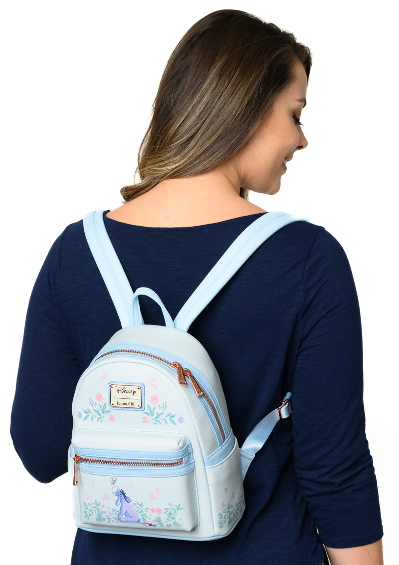 Loungefly Eeyore Mini Backpack Handbag Floral Print Double Strap Shoulder Bag (Blue, Eeyore)