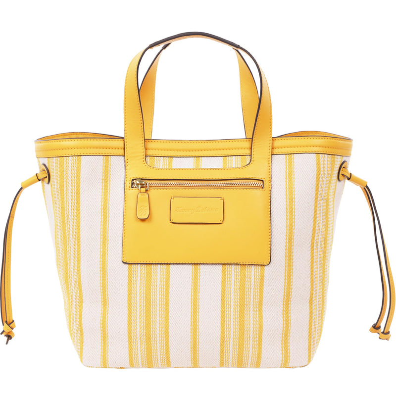 Tommy Bahama Canvas Stripe Large Tote Bag, Summer Bag, Leather Trim, Dual Handles, Spacious Interior, Yellow and White