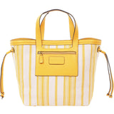 Tommy Bahama Canvas Stripe Large Tote Bag, Summer Bag, Leather Trim, Dual Handles, Spacious Interior, Yellow and White