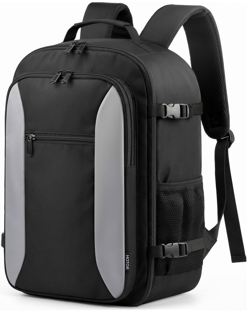 HOTOR Travel Backpack - TSA-Friendly Carry-On Backpack for Men & Women, Internal Luggage Straps & Waterproof Pocket, Perfect for Travel Essentials, Work, Commuting, 16.9" x 11.4" x 7.9", Black