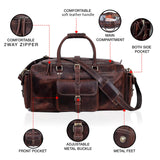 Leather Duffle Bags for Men - 24 Inch Full Grain Leather travel bag, leather overnight bag, Mens Leather Bag, Carry On Leather Weekender Bag, Airplane Leather Luggage Duffel Gym Bag