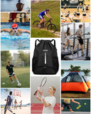 BROTOU Soccer Drawstring Backpack, Basketball Bag, Volleyball Football Bags with Ball and Shoe Compartment(1- Reflective strip, Black)