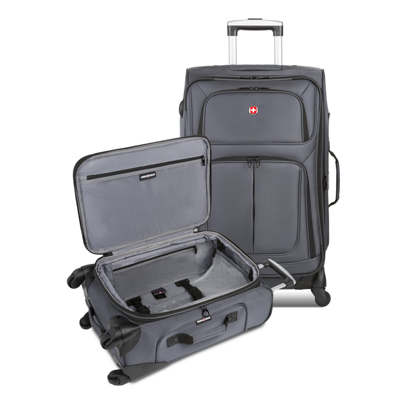 SWISSGEAR Sion Softside Expandable Spinner Luggage Durable Lightweight Travel Suitcase, Dark Grey, 2-Piece Set (21/25)
