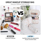 senbowe Floral Makeup Bag, 3 Pack Large Cotton Quilted Makeup Bag Set, Cute Floral Coquette Aesthetic Toiletry Bag Make Up Cosmetic Bag for Women, Toiletry Travel Make Up Organizer Bag