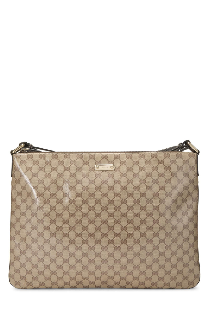 Gucci, Pre-loved Brown Crystal Canvas Messenger Bag Large, Brown