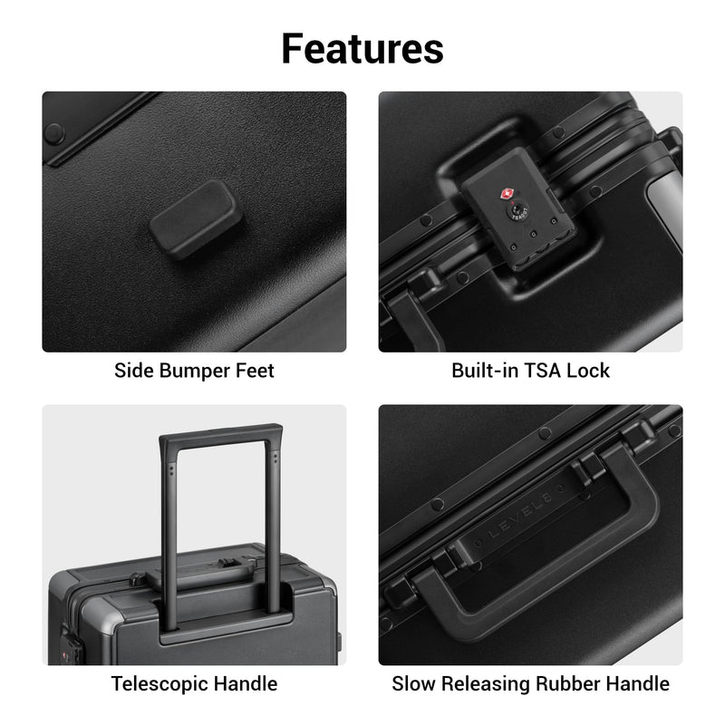 LEVEL8 20/24 Inch Zipperless 2 Piece Luggage Sets with Aluminum Frame, Lightweight Hard Shell Suitcases with Spinner Wheels, Metal Travel Luggages with Double TSA Locks, Black
