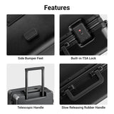 LEVEL8 Zipperless Checked Luggage with Aluminum Frame, Upgraded Medium Hardside Suitcase with Spinner Wheels, Metal Travel Luggage with Double Tsa Locks, 24 Inch, Black