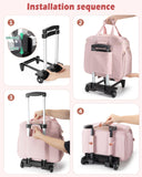 Marscamd Rolling Teacher Bag with Accordion File Organizer & 15.6" Laptop Compartment, Wheeled Work Briefcase Tote with Detachable Trolley & Crossbody Strap for Women, Pink