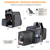 GROXKOX Cat Backpack Carrier,Double Side Expandable Cat Carrier Backpack,Dog Carrier Backpack for Medium Cats and Small Dogs,Puppies Up to 20 Lbs,Pets Carrier Backpack with Breathable Mesh(Grey)