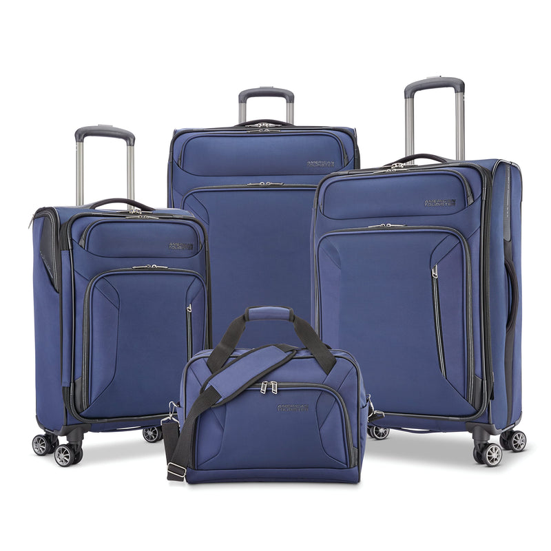 American Tourister Zoom Softside Luggage with Spinner Wheels (Navy, 4PC SET (BB/21/25/28))