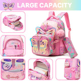 Meetbelify Backpacks for Girls School Backpacks with Lunch Box Pencil Case for Elementary Students Ages 8-10 Kids Travel Backpack 3 in 1 Backpack Set for Girls Butterfly