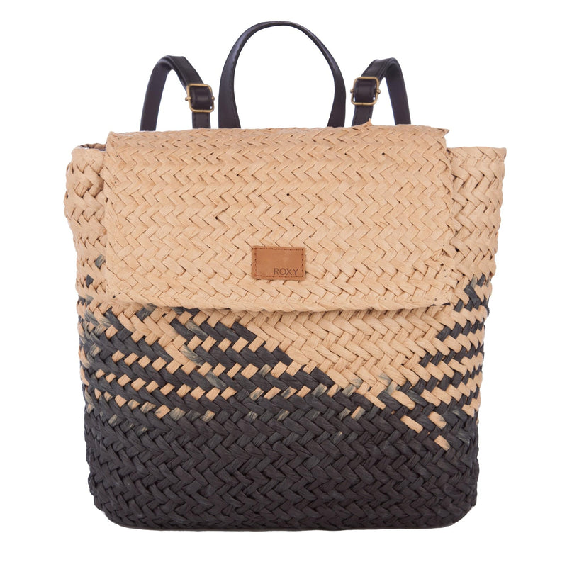 Roxy Mysterious Boardwalk Backpack | Straw | Beach | Vacation | Travel | Eco-Friendly | Lightweight | Natural/Black