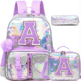 Meetbelify Backpack for Girls Backpacks with Lunch Box Pencil Case for Elementary Student Kids School Travel Bag for Girls Ages 6-8 Years Old Purple