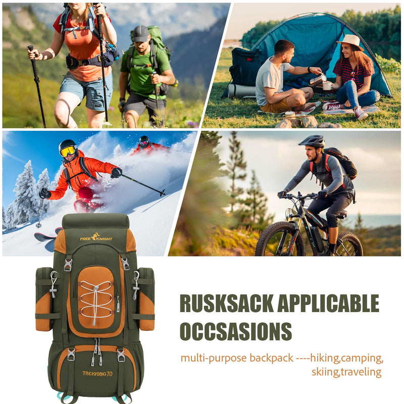 Bseash 70L (65+5) Waterproof Hiking Camping Backpack with Rain Cover, Outdoor Sport Travel Daypack for Climbing Touring (Army Green)