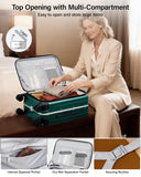 Hanke 24 Inch Checked Luggage Front Opening Rolling Suitcase Hard Sided Luggage with Spinner Wheels Travel Luggagefor Woman Men.(Dark Green)