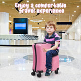 Wufuuoa 20 Inch Kids Carry-On Trolley, Pink Suitcase with Wheels Impact Resistant Rolling Children Travel Luggage with Seat and Safety Belt Small Suitcase for Unisex Boys Girls ABS+PC (Pink)