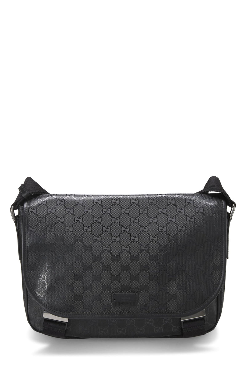 Gucci, Pre-loved Black GG Imprime Buckle Flap Messenger, Black