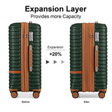 Joyway Carry On Luggage 20 Inch Expandable Suitcase with Spinner Wheel, 4 Piece Hard Shell Luggage Set with TSA Lock(Green brown)