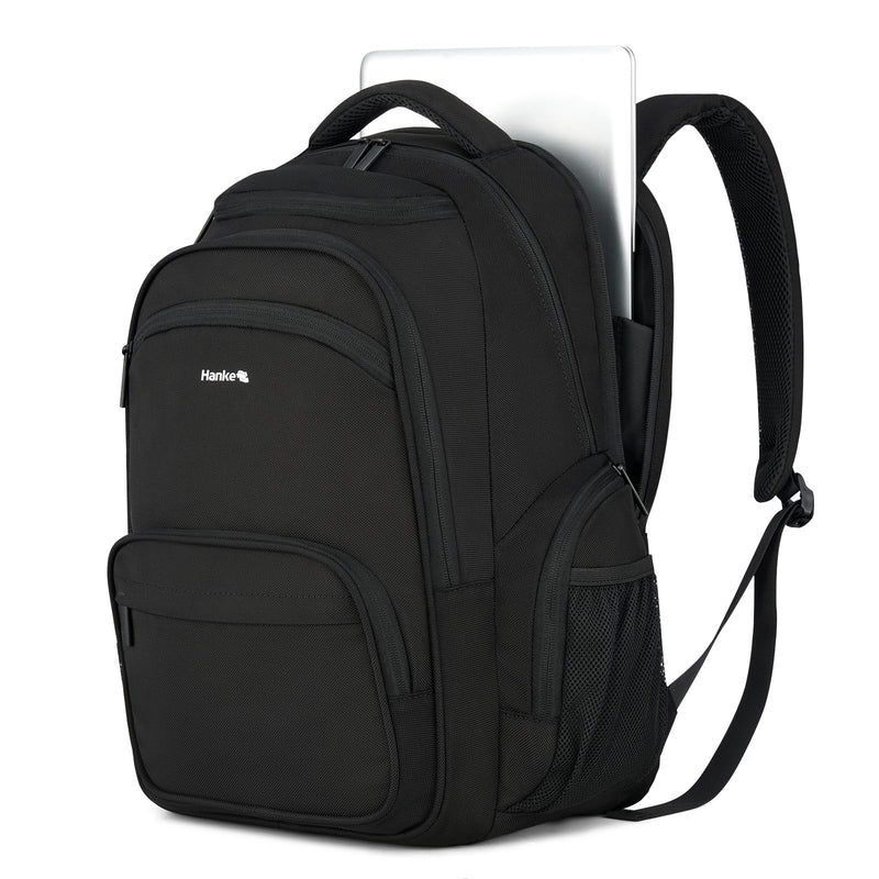 Hanke College Laptop Backpack Multi-Pocket, 18-Inch Large Travel Backpack for Men Women, Water Resistant College Bookbag for 15.6 Inch Laptop, Casual Daily Personal Item Size Airline Approved,Black