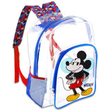 Mickey Mouse Clear Backpack for Boys 8-12 - Mickey Backpack for Boys 16 Inch Bundle with Stickers, More | Transparent Disney Mouse School Bag for Kids School Supplies