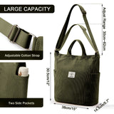 KALIDI Corduroy Tote Bag, Large Messenger Bag Shoulder Hobo Anti Splash Crossbody Zipper Bag Casual Work Shopping Women Dark Green