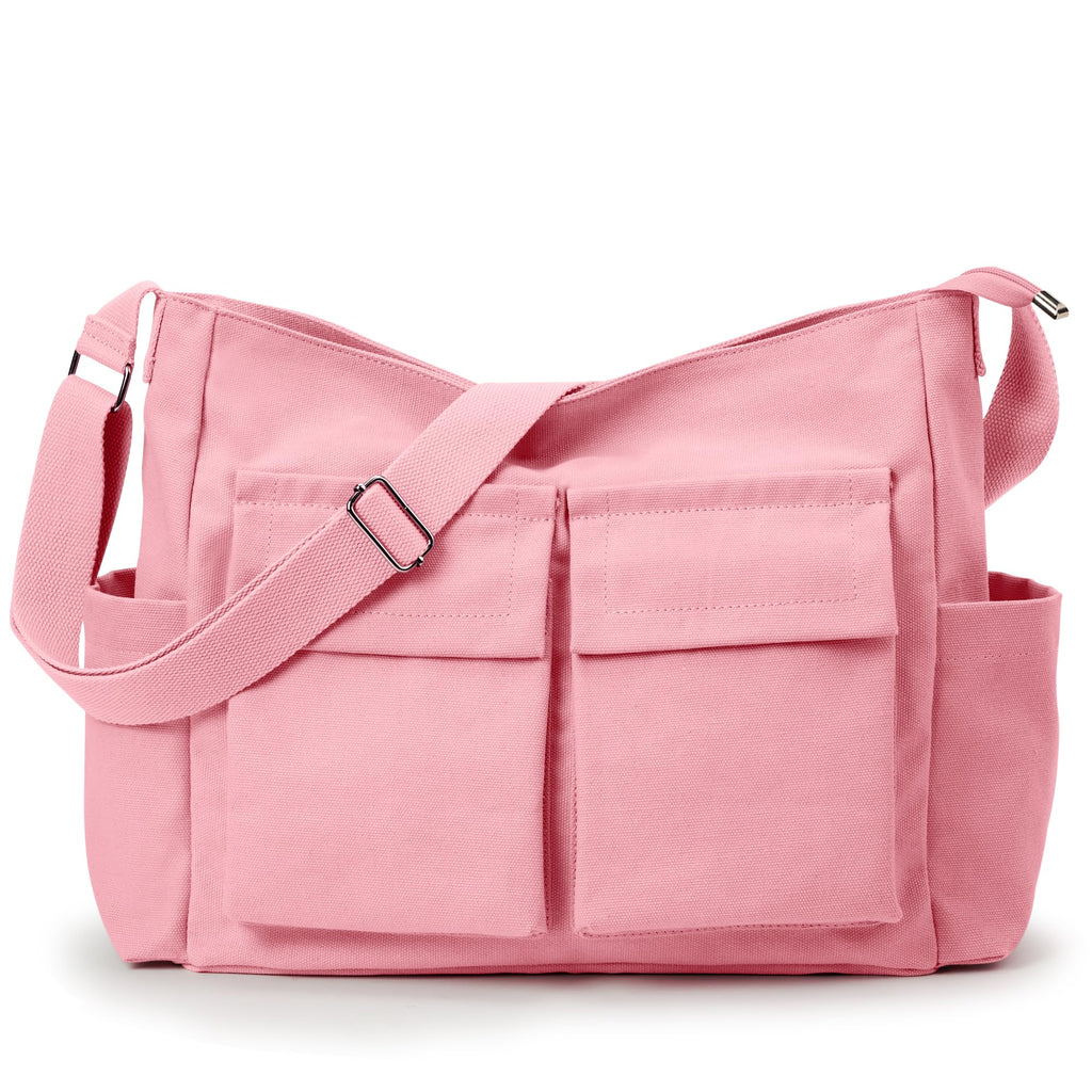 KALIDI FANCY FOREST Canvas Messenger Bag for Women Men, Large Crossbody Bag for College Work Travel Daily, Pink