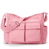 KALIDI FANCY FOREST Canvas Messenger Bag for Women Men, Large Crossbody Bag for College Work Travel Daily, Pink