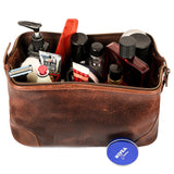 HLC Leather Toiletry Bag for Men Best Gift Premium Genuine Dopp Kit Shaving Kit Organizer Travel Kit Pouch Bag 10 inch Size (Brown)