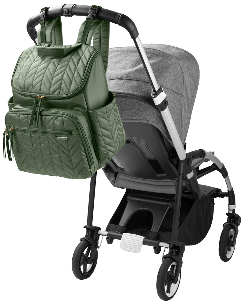 Skip Hop Diaper Bag Backpack: Forma, Multi-Function Baby Travel Bag with Changing Pad & Stroller Attachment, Sage