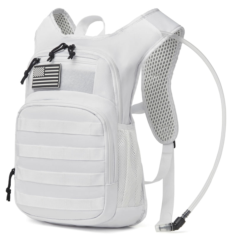 wotony Hydration Backpack with Water Bladder for Hiking Tactical Hydration Pack for Men Women Molle Water Backpack for Hiking (White, 2L-Bladder)